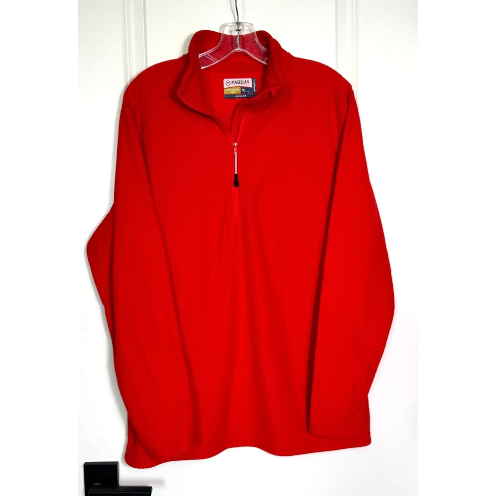Magellan Outdoors Mens Medium Red 1/4 Zip Pullover‎ Long Sleeve Loose Fit